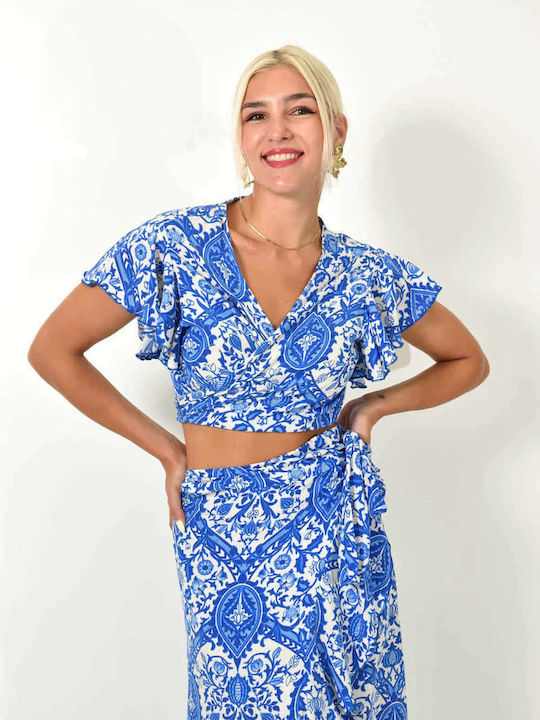 Potre Damen Bluse mit V-Ausschnitt Blue