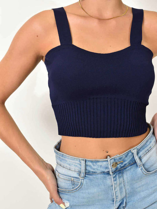 Potre Γυναικείο Αθλητικό Crop Top με Τιράντες Μπλε Σκούρο