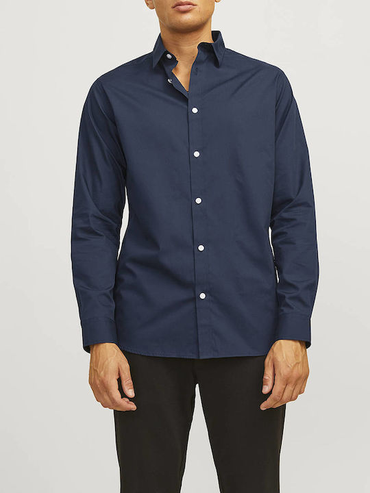 Jack & Jones Men's Shirt Long Sleeve Cotton Navy blue