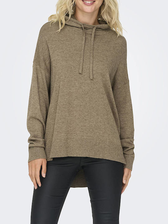 Only Women's Long Sleeve Sweater with Hood Sandy Brown