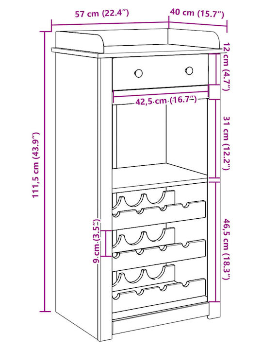 vidaXL Επιδαπέδια Κάβα Ποτών Ξύλινη Καφέ 57x40x111.5εκ.