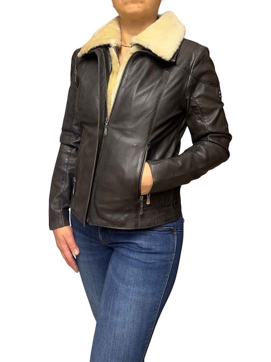 MARKOS LEATHER Women's Short Lifestyle Leather Jacket for Winter CAFE