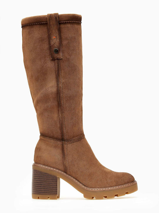 Wildleder Damenstiefel mit hohem Absatz Camel