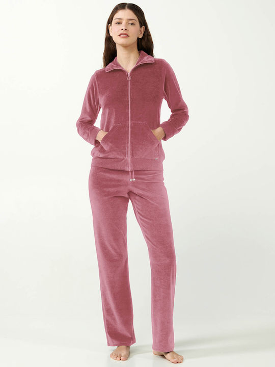 Vamp Winter Damen Pyjama-Set Baumwolle Rose