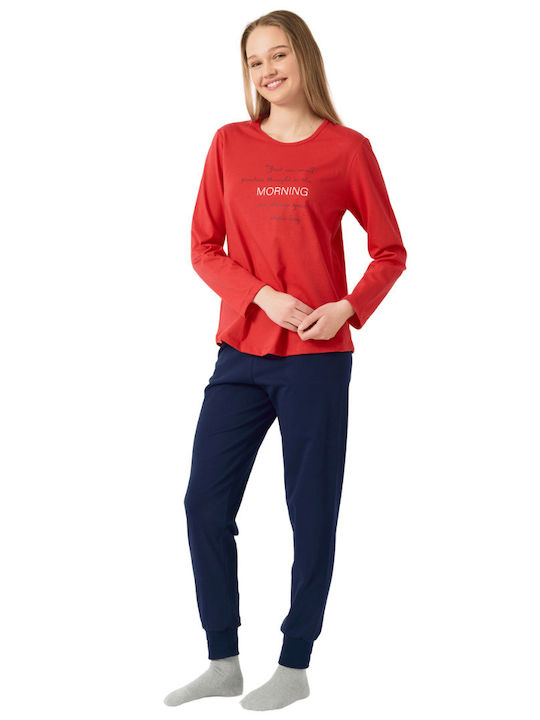 Minerva Winter Damen Pyjama-Set Baumwolle Red