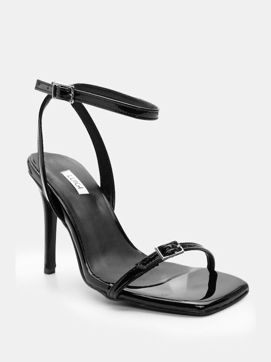 Luigi Synthetic Leather Women's Sandals with Ankle Strap Black with High Heel