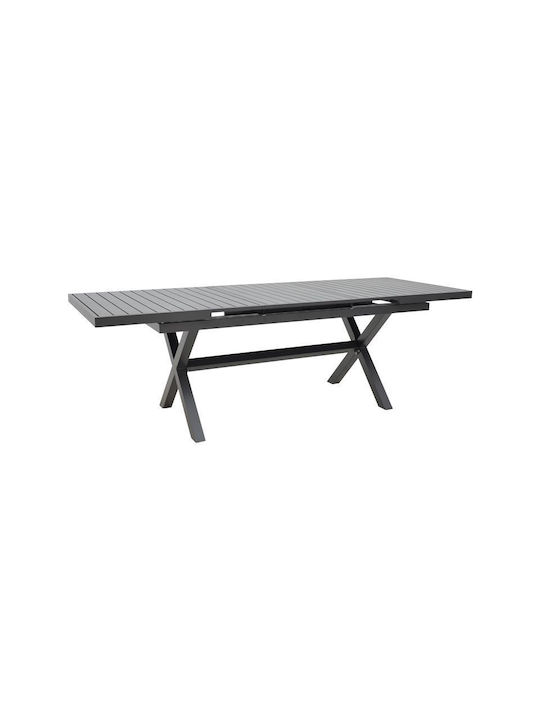 Dagyn Outdoor Dinner Extendable Table with Wood Surface and Aluminum Frame Anthracite 180(+60)x90x76cm