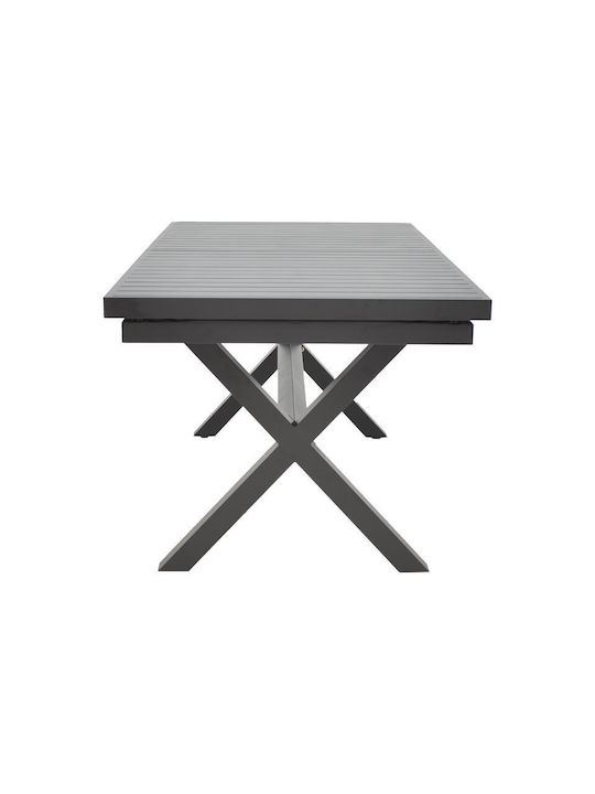 Dagyn Outdoor Dinner Extendable Table with Wood Surface and Aluminum Frame Anthracite 180(+60)x90x76cm
