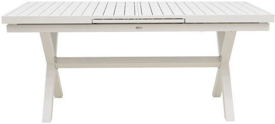 Dagyn Outdoor Dinner Extendable Table with Wood Surface and Aluminum Frame White 180(+60)x90x76cm