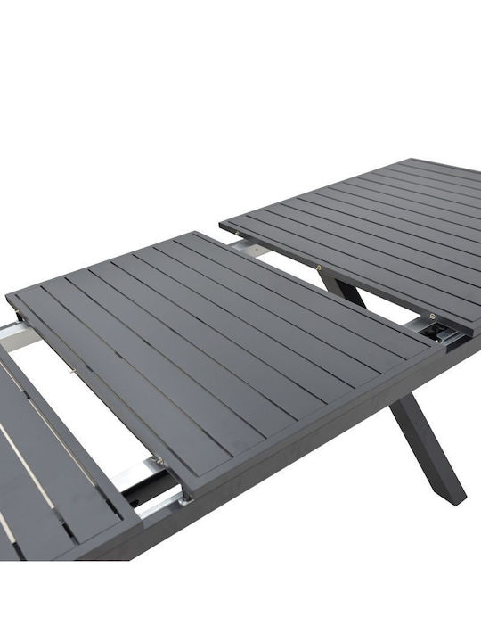 Dagyn Outdoor Dinner Extendable Table with Wood Surface and Aluminum Frame Anthracite 180(+60)x90x76cm