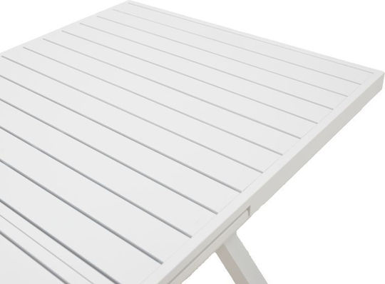 Dagyn Outdoor Dinner Extendable Table with Wood Surface and Aluminum Frame White 180(+60)x90x76cm
