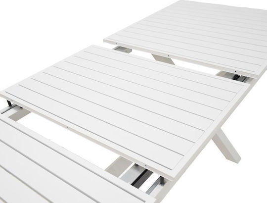 Dagyn Outdoor Dinner Extendable Table with Wood Surface and Aluminum Frame White 180(+60)x90x76cm