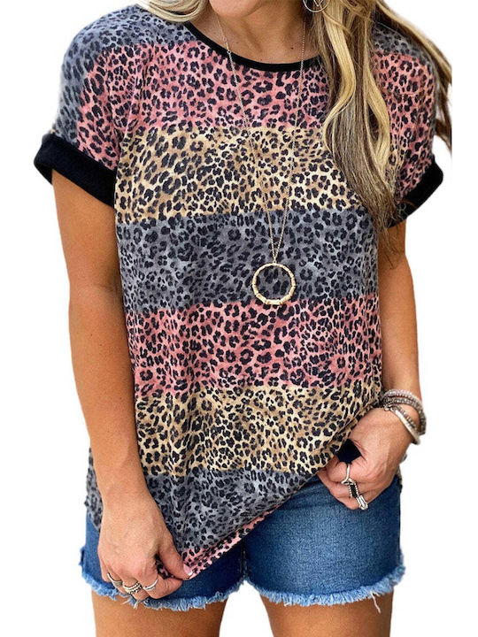 Amely Femeie Tricou Cu dungi Leopard