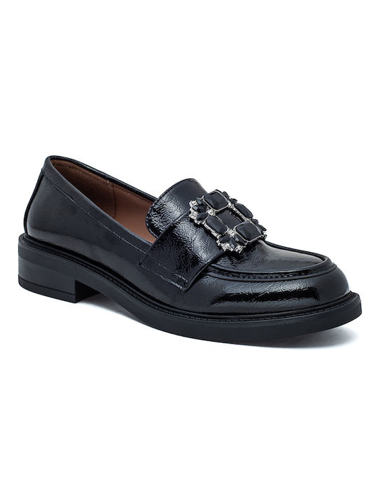 Laura Virgili Patent Leather Women's Moccasins in Black Color