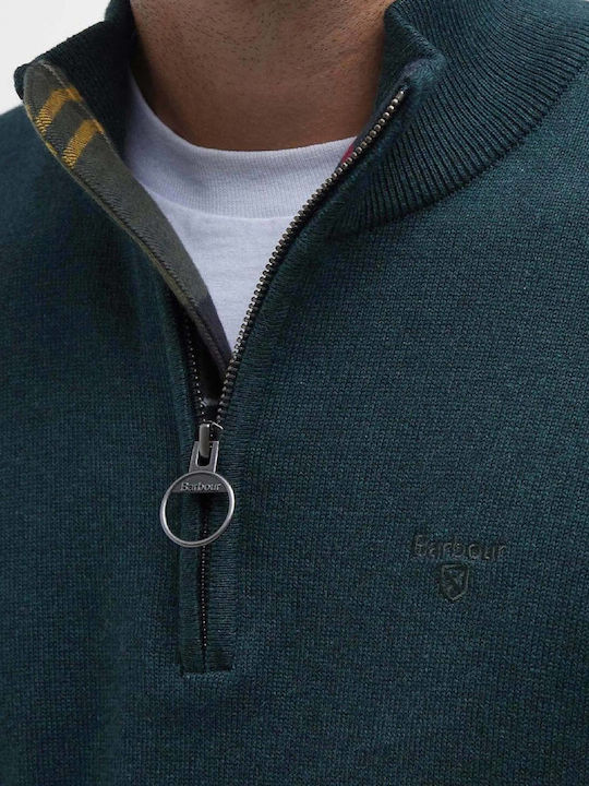 Barbour Herren Langarm-Pullover Ausschnitt mit Reißverschluss Dark Green