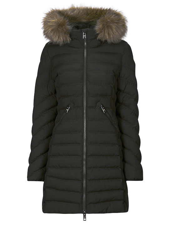 Superdry Fuji Women's Short Lifestyle Jacket for Winter with Hood Black