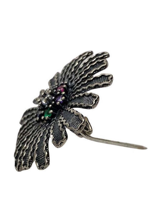 925 Silver Filigree Flower Brooch Stone
