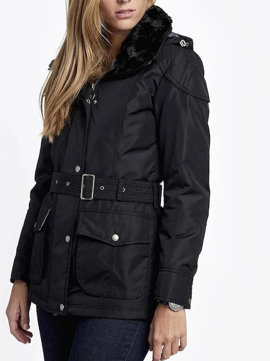 Barbour Women's Short Lifestyle Jacket Waterproof for Winter with Hood Black