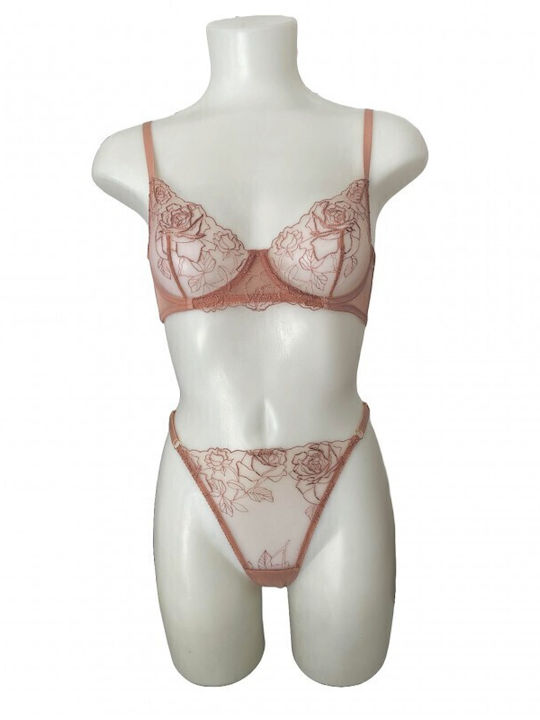 Modern Ocean Underwear Set with Slip Salmon Pink