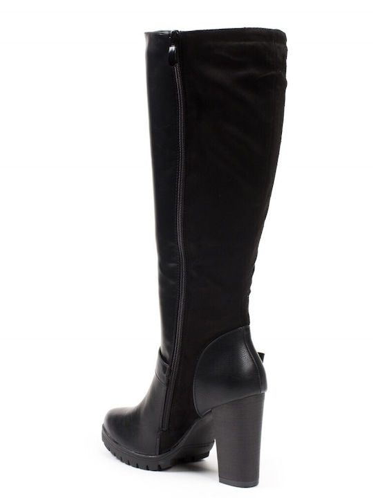 Stiefel mit hohem Absatz und Schnalle - Schwarz 0605 Schwarz