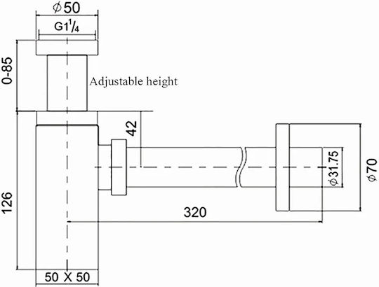 Naron Kupfer Siphon Spülbecken mit Ausgang 32mm Schwarz