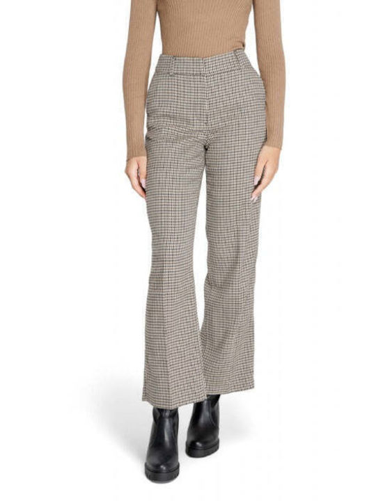 Only Women's Fabric Trousers Checked Beige