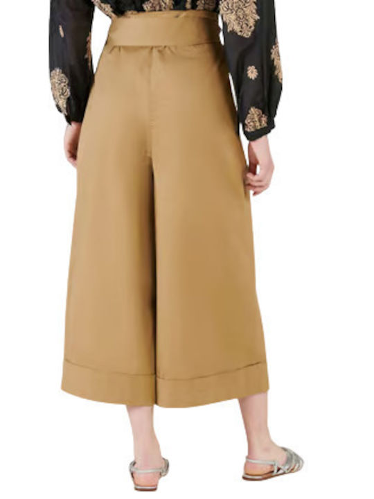 Silvian Heach Women's High-waisted Fabric Trousers in Loose Fit Brown