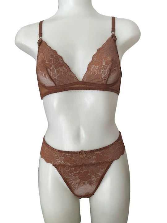 Modern Ocean Lace Underwear Set with Slip CAFE