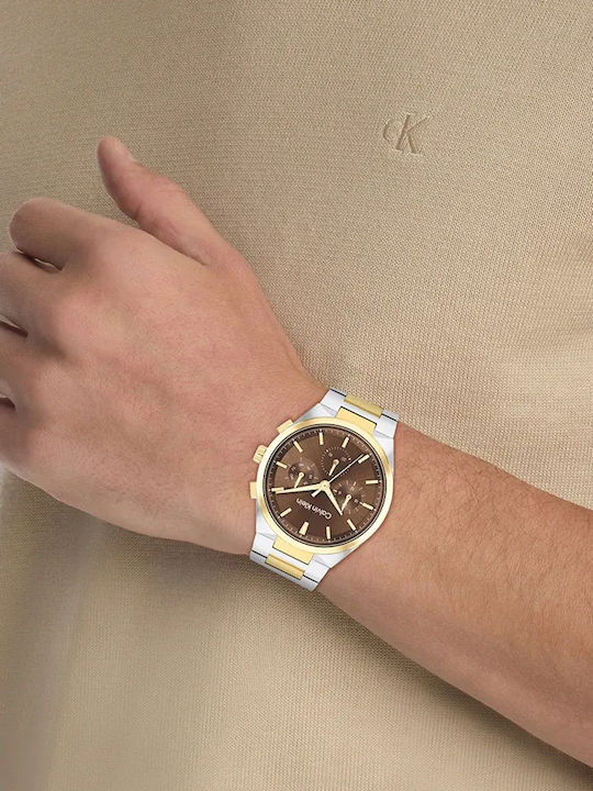 Calvin Klein Ceas Barbati 44mm Cronograf Baterie cu Brățară Din Metal Argintie