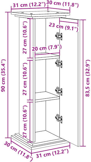 vidaXL Pflanzenständer Holz Weiß 31cmx30cmx90cmcm.