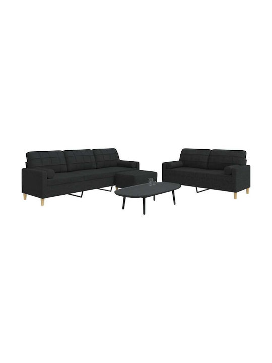 Living Room Furniture Set 3-Seater & 2-Seater & Stool Black
