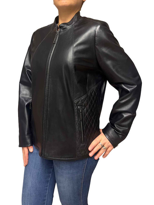 MARKOS LEATHER Women's Short Lifestyle Leather Jacket for Winter BLACK