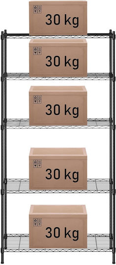 Wire Shelving Unit Openwork Black Color 180x90x35cm Up To 150kg
