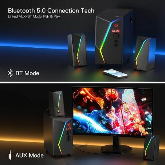 Redragon ANVIL PRO GS520-PRO Ασύρματα Ηχεία Υπολογιστή 2.1 με RGB Φωτισμό και Bluetooth Ισχύος 25W σε Μαύρο Χρώμα