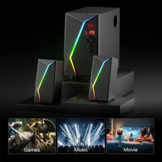 Redragon ANVIL PRO GS520-PRO Ασύρματα Ηχεία Υπολογιστή 2.1 με RGB Φωτισμό και Bluetooth Ισχύος 25W σε Μαύρο Χρώμα