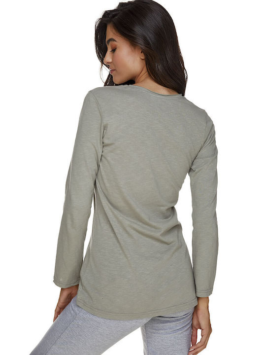 Bodymove Women's Blouse Cotton Long Sleeve Τσαγαλί