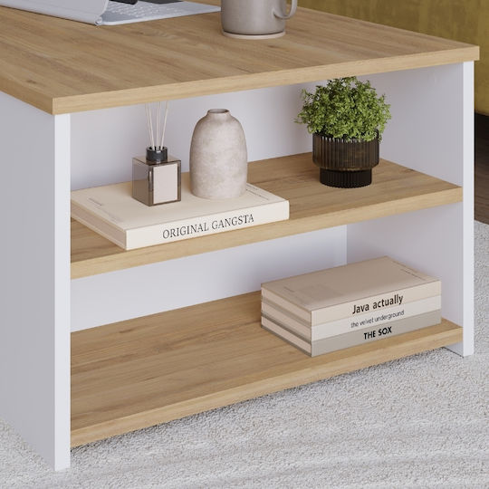 Rechteckiger Zentral Kaffeetisch Berg Holz Natur Eiche / Weiß M110xB60xH40cm