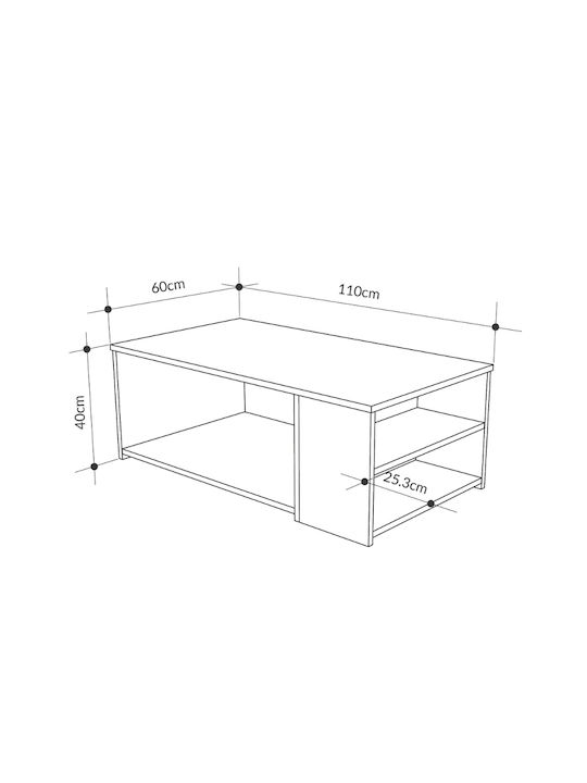 Rectangular Central Coffee Table Berg Wooden Gray Retro M110xW60xH40cm