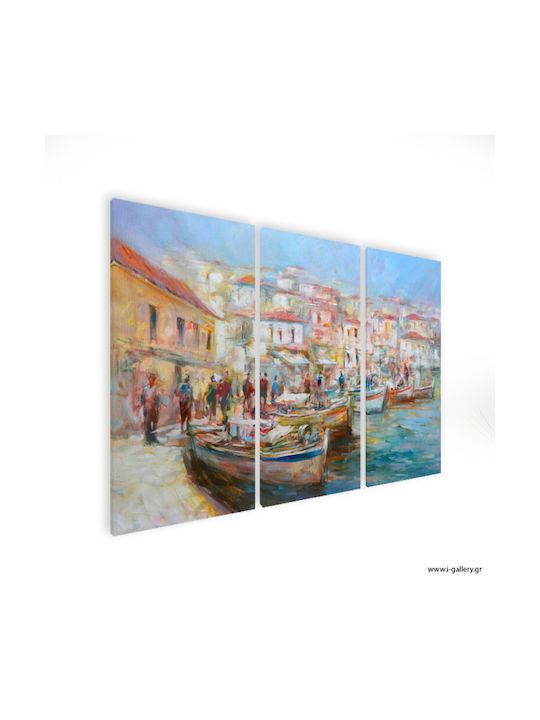 I-gallery Boats On The Τρίπτυχος Πίνακας σε Καμβά 150x150cm