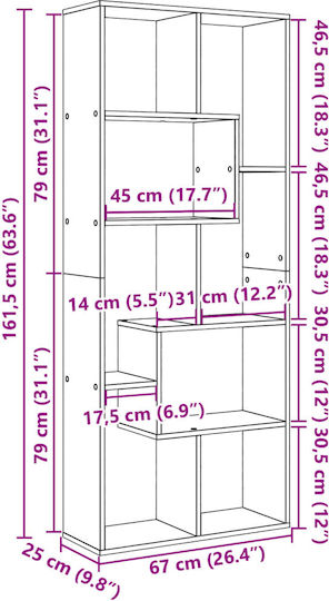 White Bookcase 67x25x161.5 cm