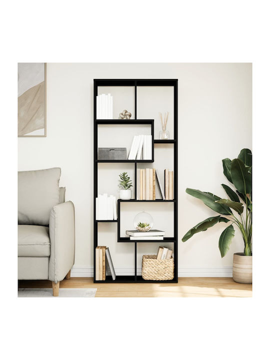 Bookcase Black Velvet-Black Metal 67x25x161.5cm