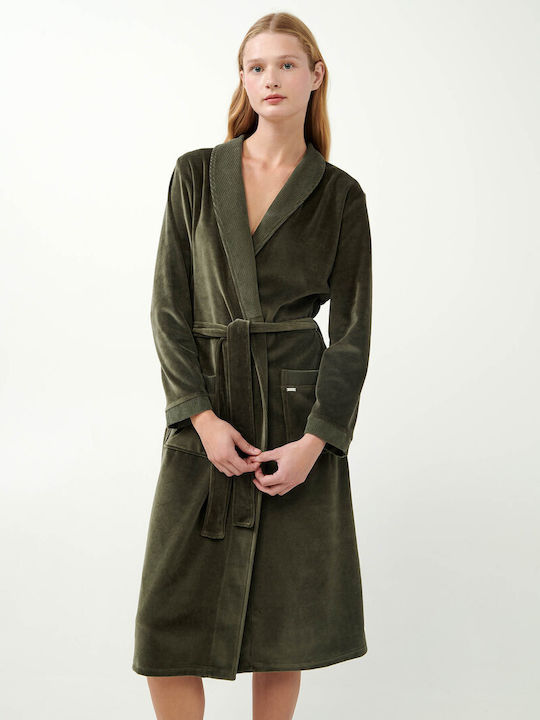 Vamp Winter Damen Baumwolle Robe Olive Dusty