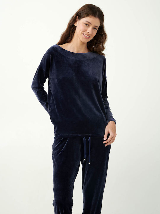 Vamp Winter Damen Pyjama-Set Samt Blue