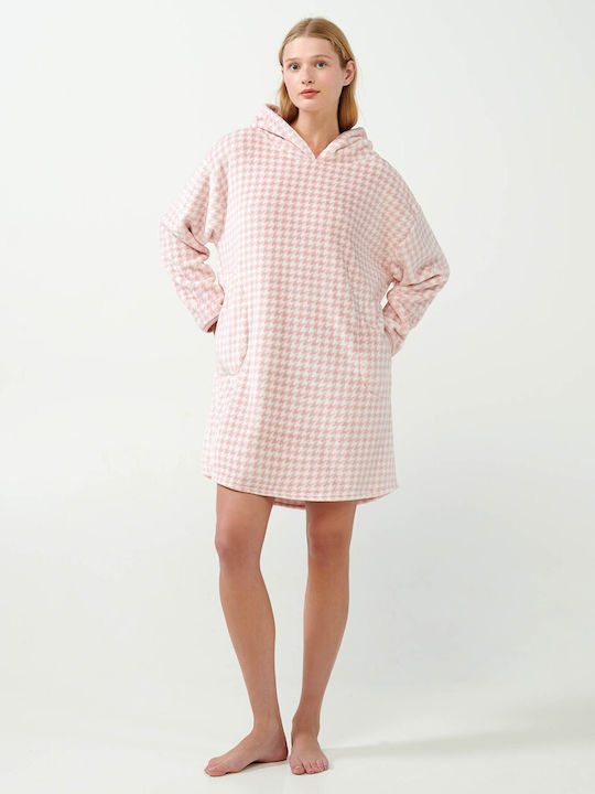 Vamp Winter Fleece Women's Nightdress Pink Peach