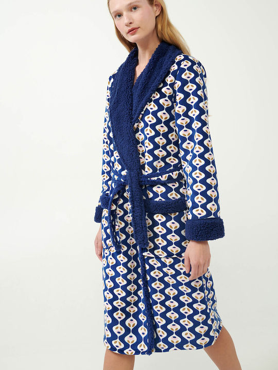 Vamp Winter Women's Fleece Robe Blue Print