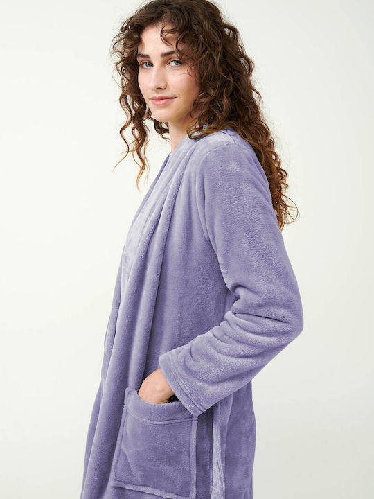 Vamp Χειμερινή Γυναικεία Fleece Ρόμπα Lavender Sweet