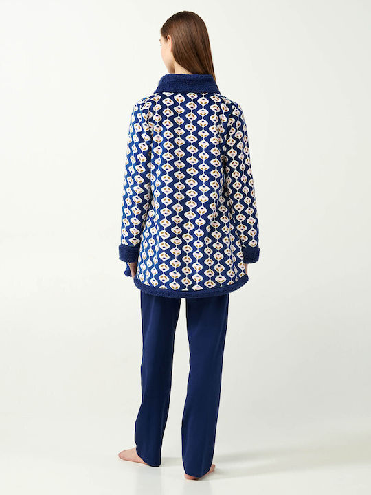Vamp Winter Damen Vlies Robe Blue Print