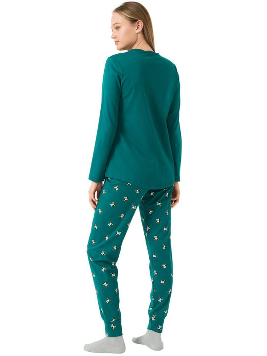 Minerva Winter Women's Pyjama Set Green Bulldog