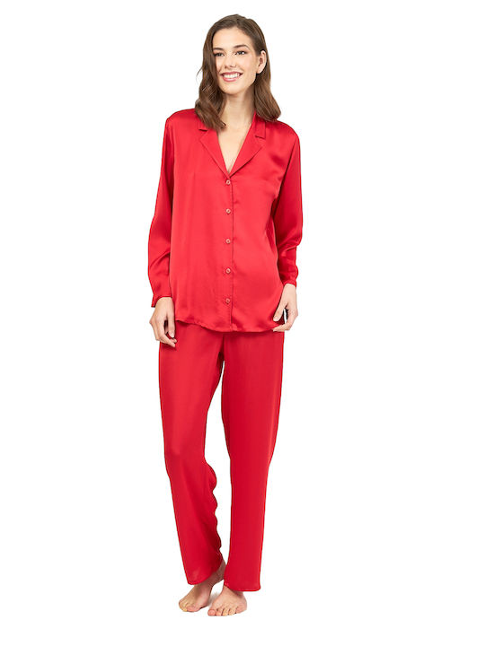 Harmony Winter Women's Pyjama Set Satin Red