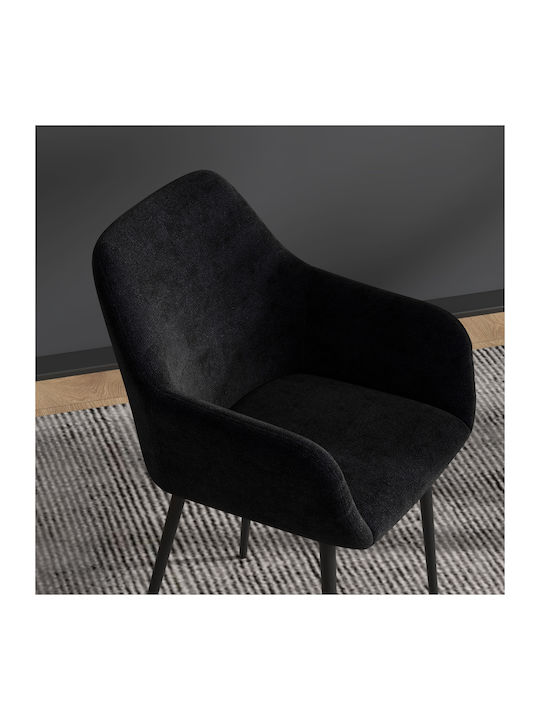 Dining Room Metallic Armchair Black Velvet-Black Metal 54x57x80cm 2pcs